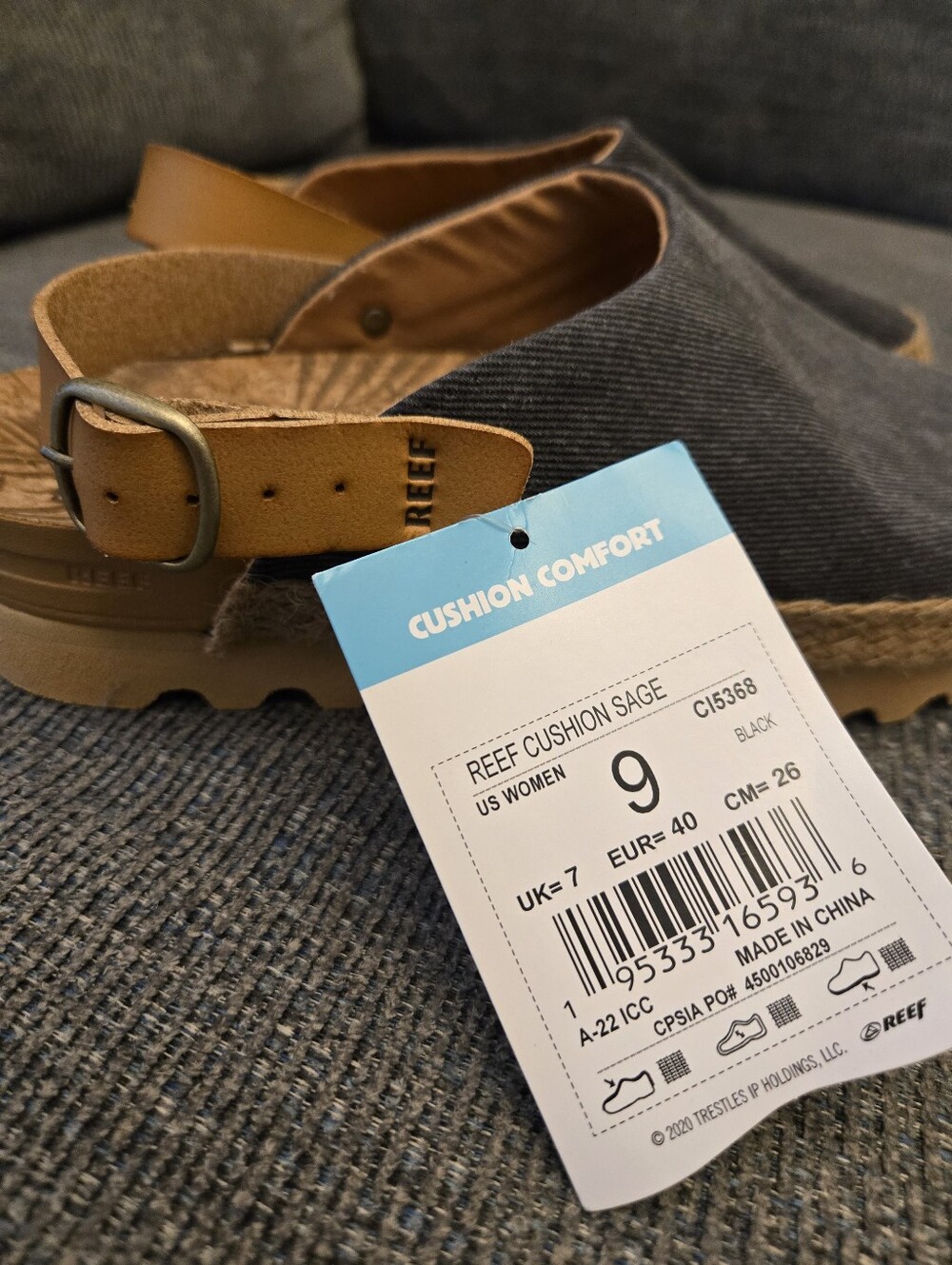 Reef Cushion Coast Mule Clogs Black Denim Canvas Cork Slingback Size 9 - Picture 8 of 8